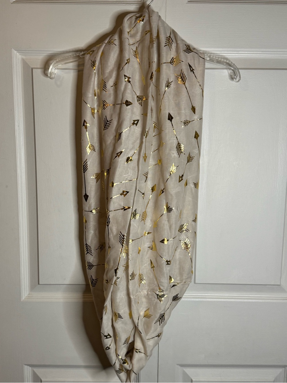 Gold Arrow Print Lightweight Scarf - Taupe and Cream - Picture 2 of 7